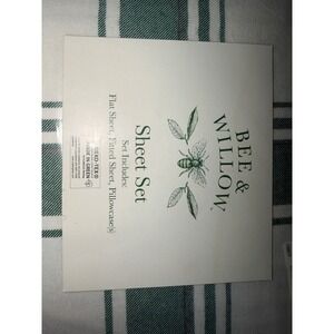 Bee and Willow Winter Plaid Queen Sheet Set Green White Farmhouse Bedding NEW